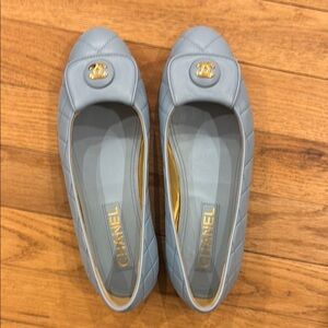 CHANEL Light Blue Quilted Flats